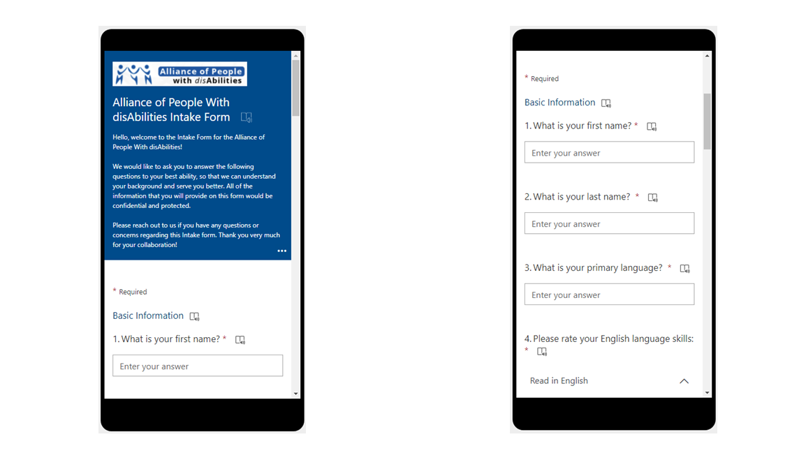 Mobile version of the form